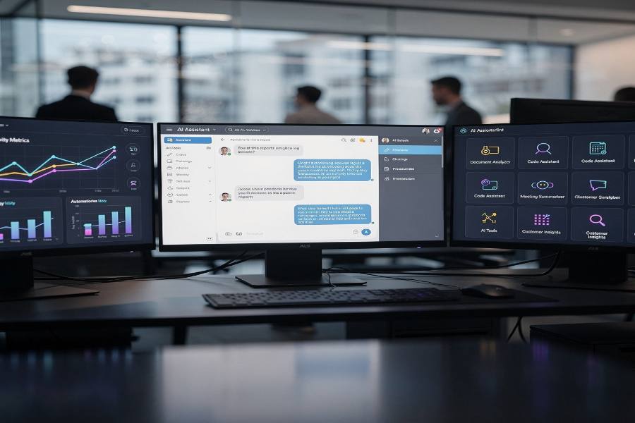 AI assistant tools across multiple work monitors