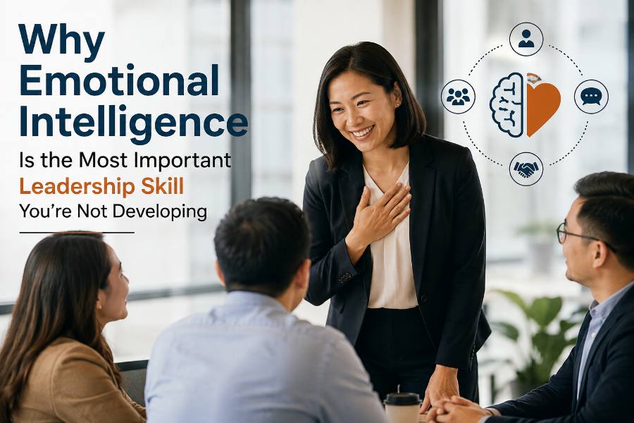 Woman placing hand on chest during a team discussion